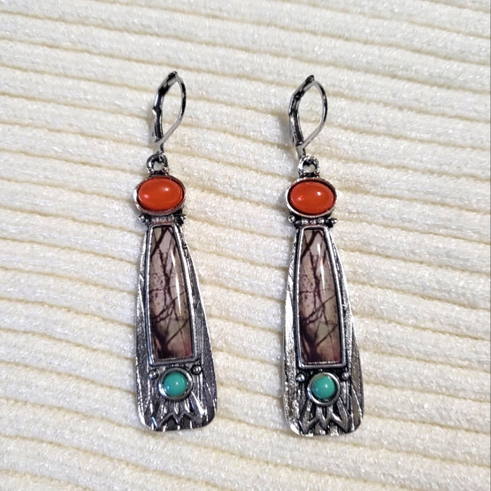 Silver and Turquoise Like Dangle Earrings Natvie American Style